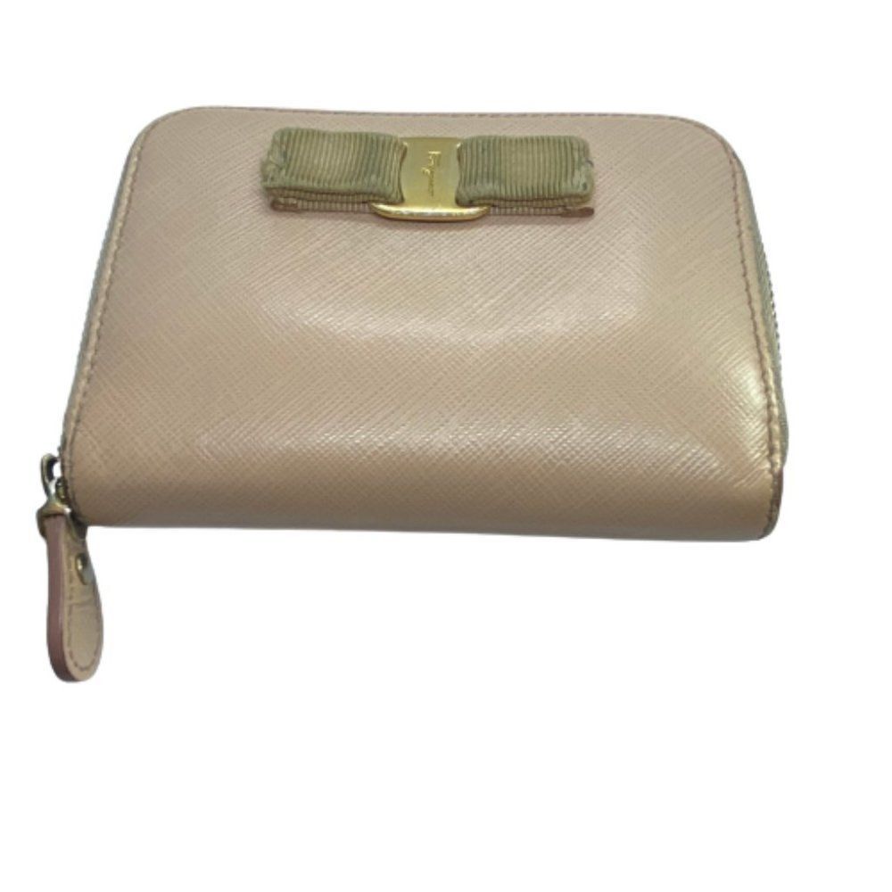 Salvatore Ferragamo Peach Saffiano Leather Zip Around Small Wallet *Flaws*